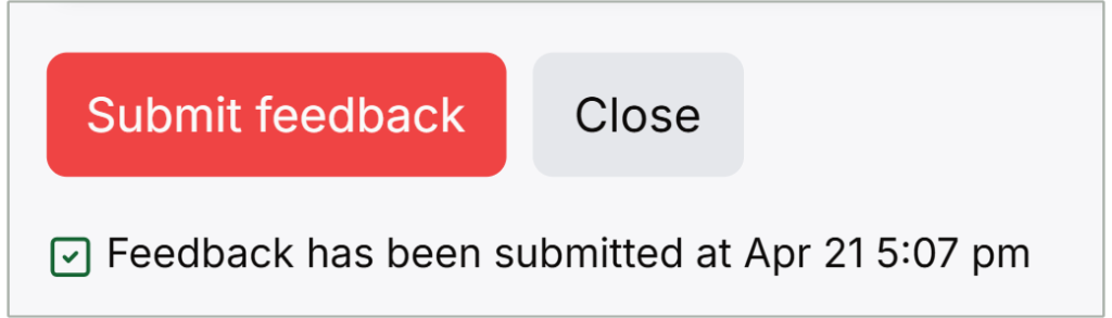 Screenshot of the "feedback sent" message after submitting feedback in the App.