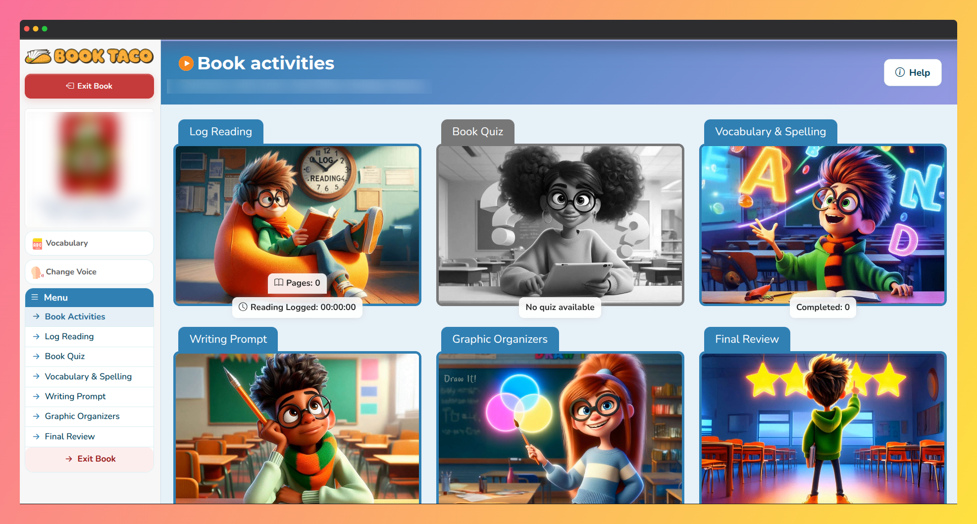 Screenshot of the Book Taco Activity Hub