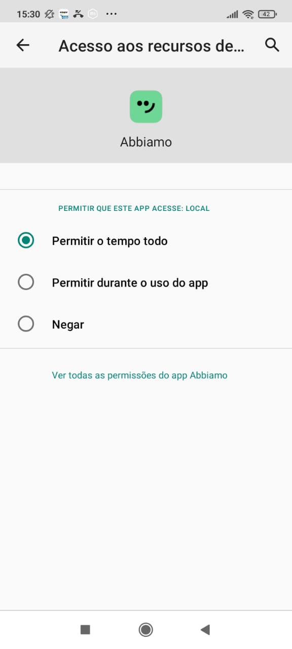 Android — tela adicional de permissões e ajustes