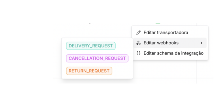 Tela mostrando os tipos DELIVERY_REQUEST, CANCELLATION_REQUEST e RETURN_REQUEST.