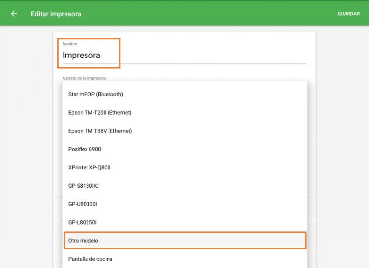 Seleccionar "Otro modelo" como modelo de la impresora