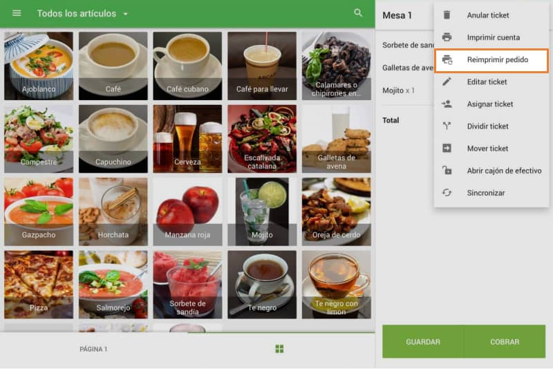 reimprimir las órdenes de cocina
