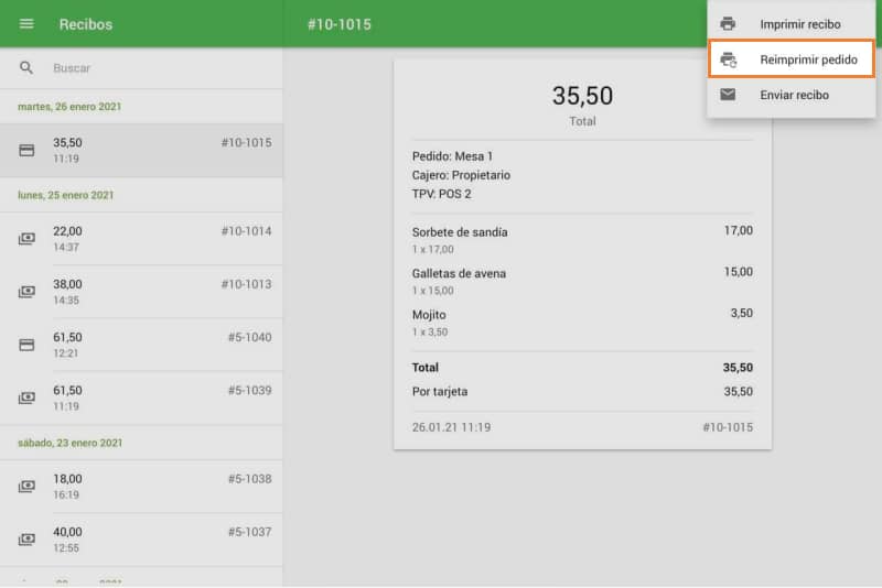 reimprimir las ordenes de cocina