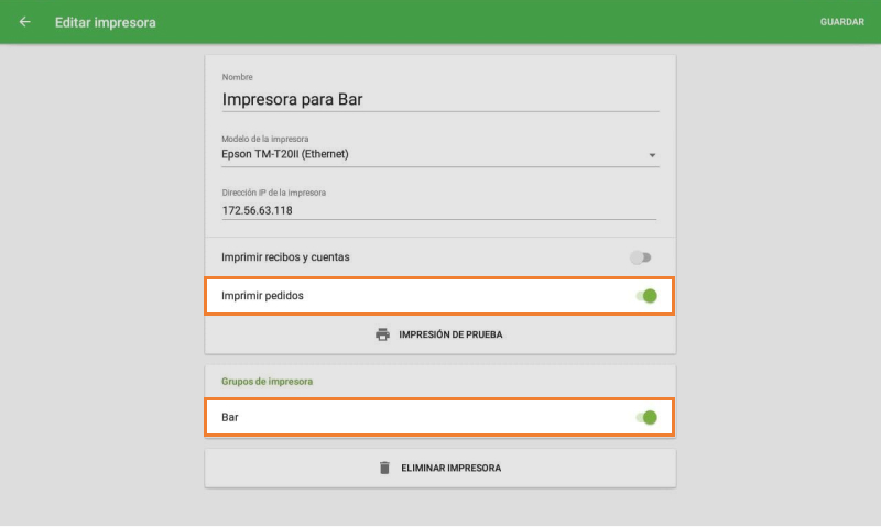 Acitive “imprimir órdenes”