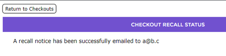 A screenshot of the Checkout Recall confirmation screen