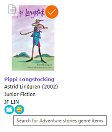 A screenshot of the catalog listing for Pippi Longstocking with genre icons underneath