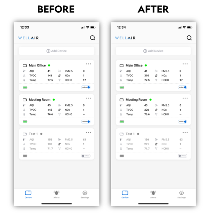 NanoView User Settings - TVOC Before/After NanoView User Settings - TVOC Before/After