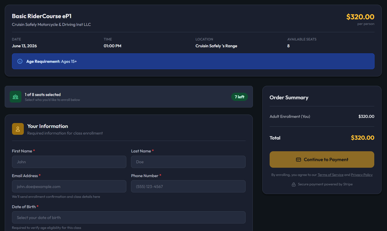 Screenshot: Guest enrollment form fields