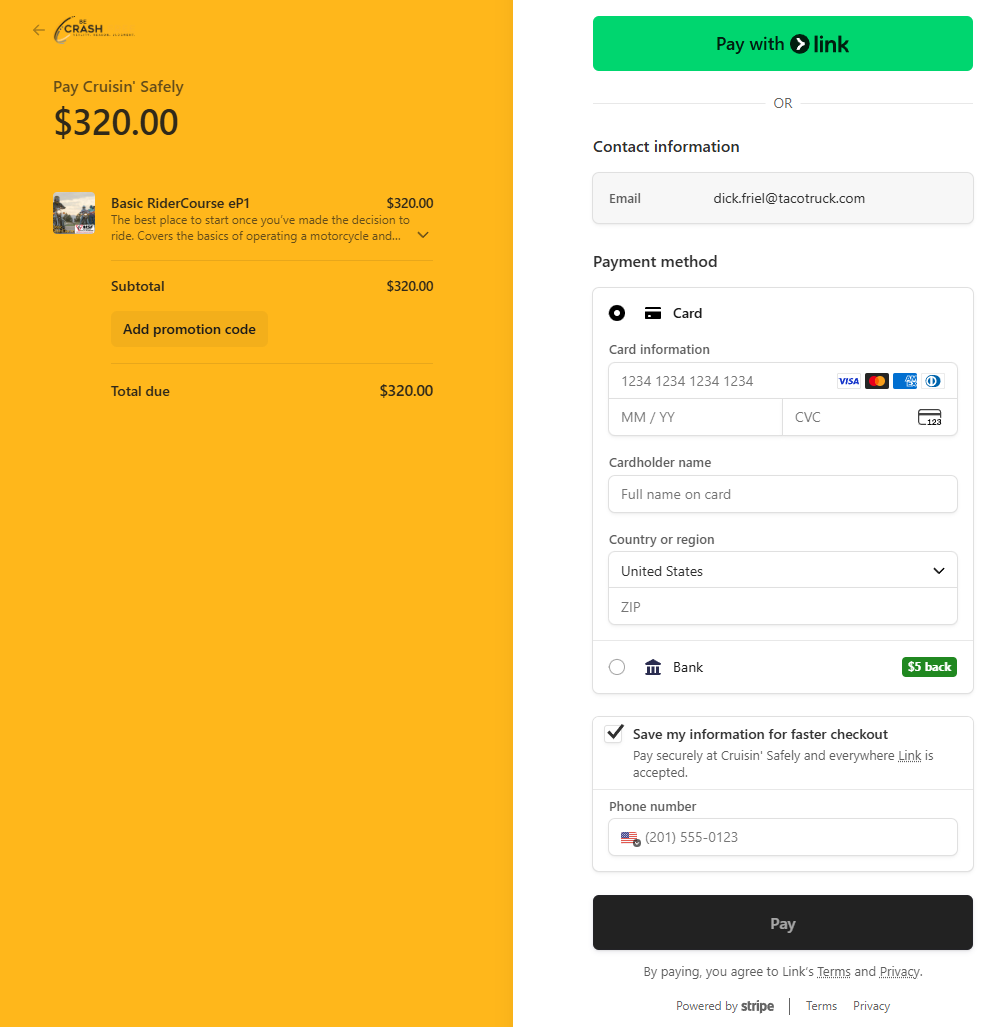 Screenshot: Payment / checkout screen