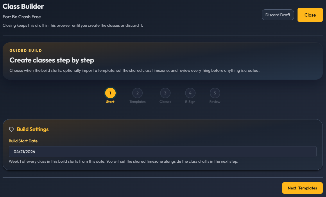 Page 1 of the Class Builder