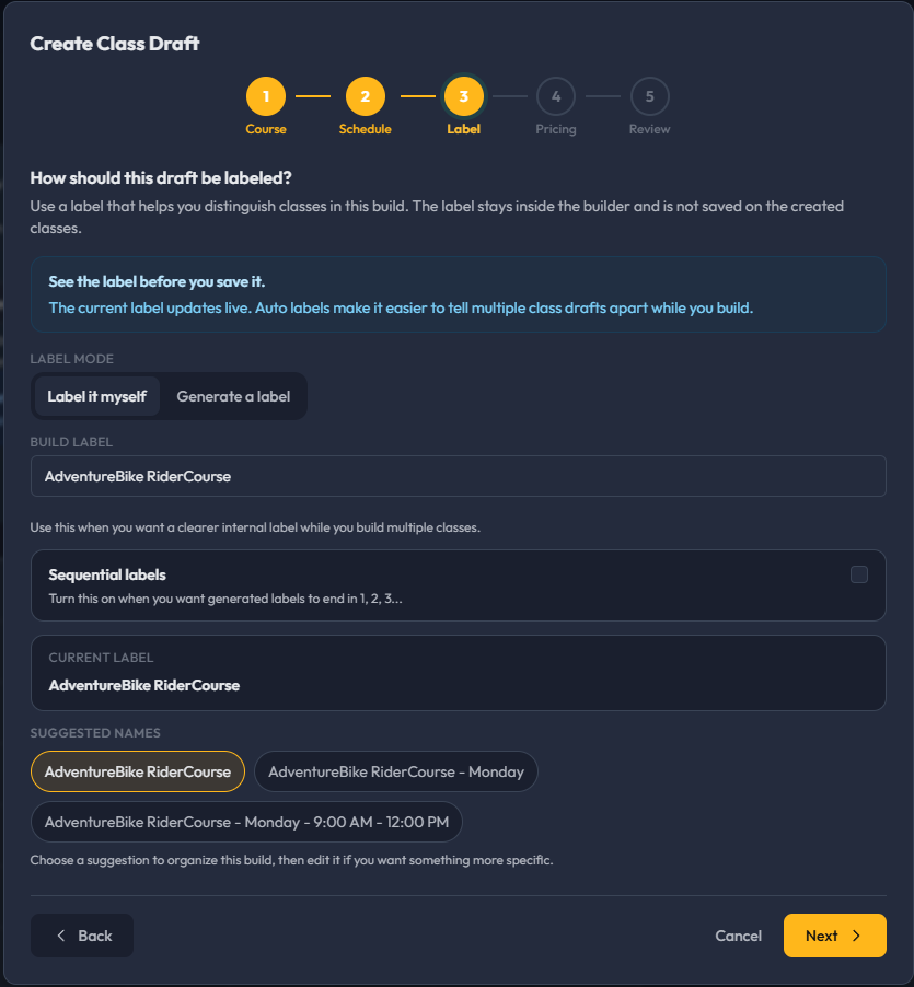 Class label settings