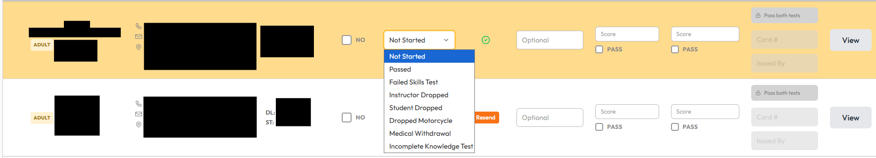 roster status dropdown