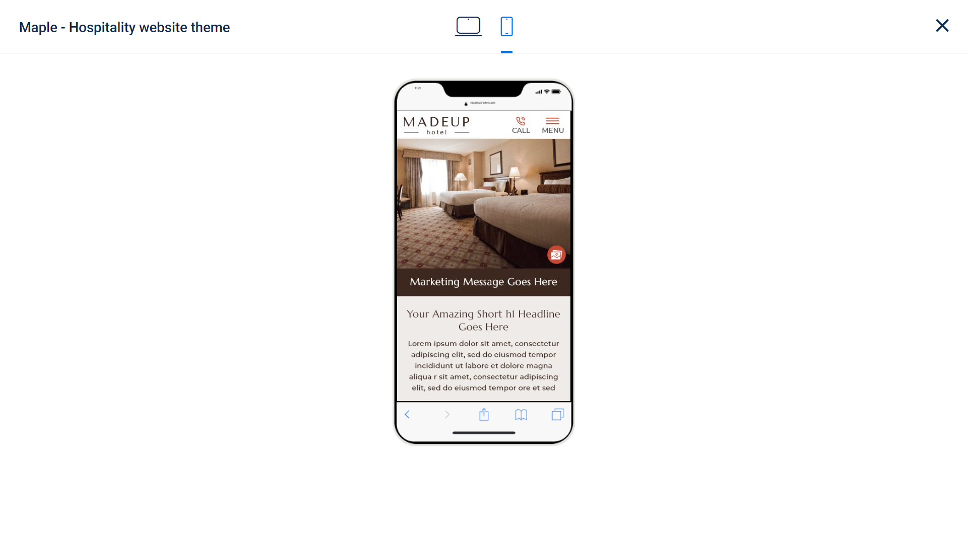 A cellphone with a picture of a hotel room
Description automatically generated