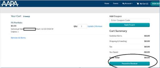 Cart page with Proceed to Checkout