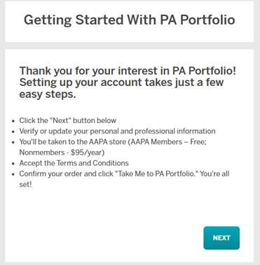 PA Portfolio Get Started screen