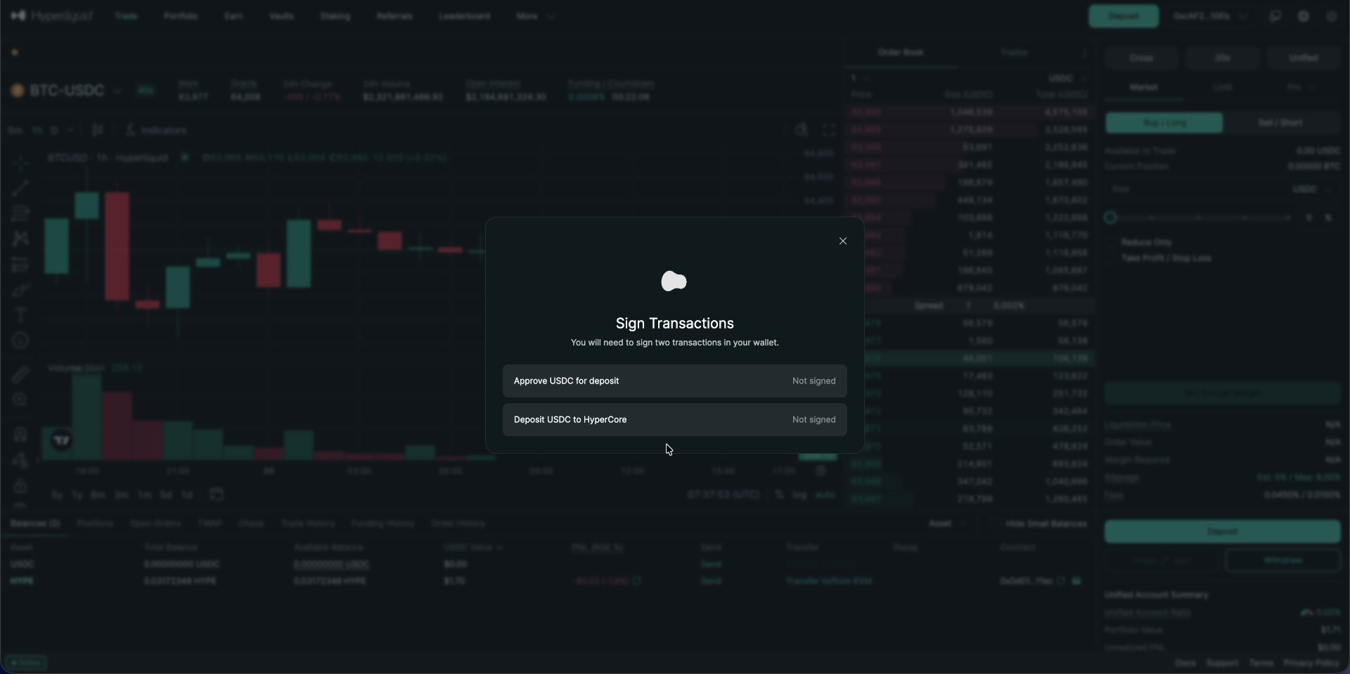 11_transfer_initiate.png Hyperliquid’s two-transaction deposit prompt.