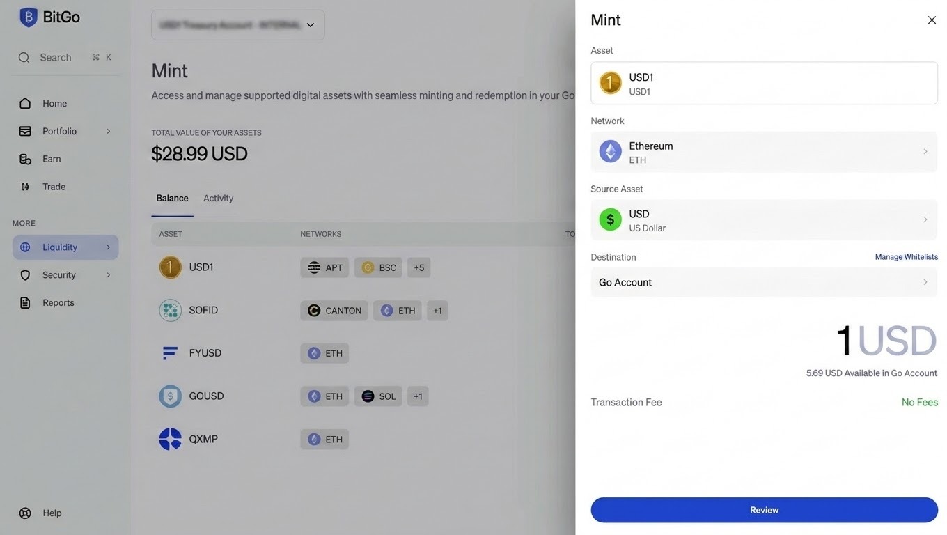 Entering the mint amount. No mint fee is charged in this example.