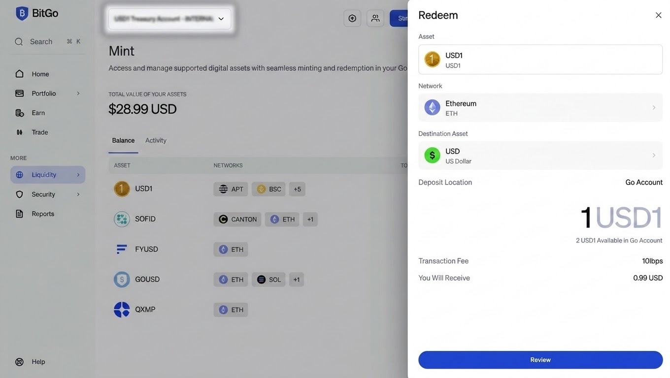 Reviewing the redemption amount before authenticating.