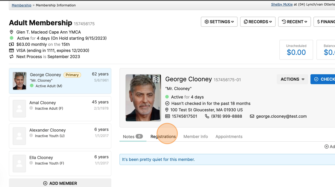 Screenshot of: View the Membership Information page to see if the member is currently enrolled in any programs. Program enrollments can be found under the 