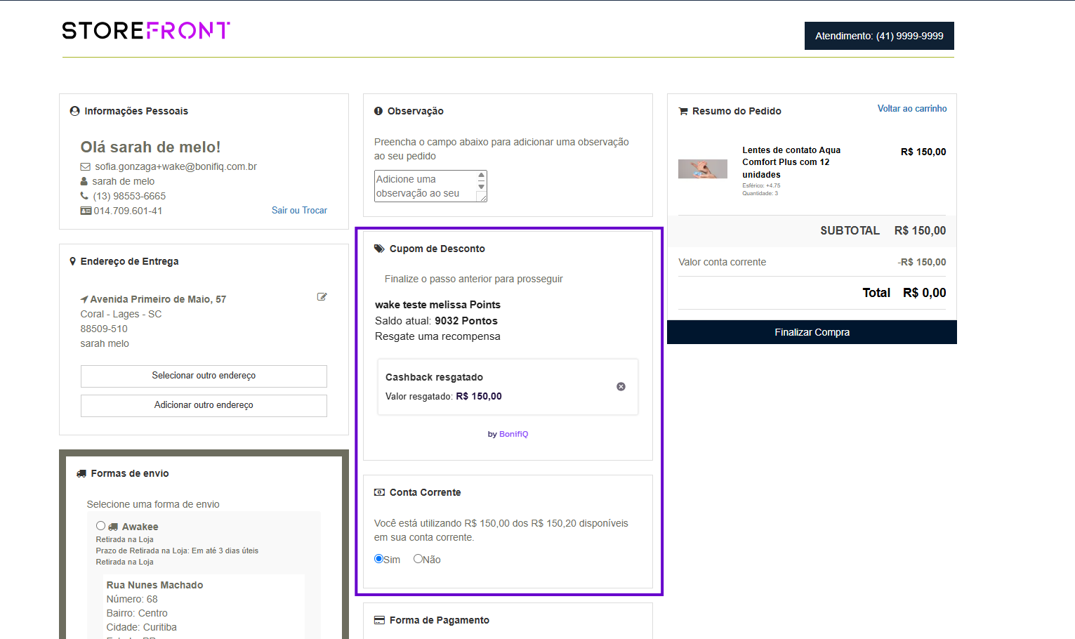 Cashback no Checkout