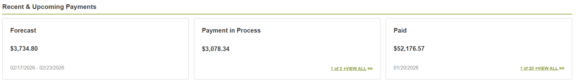 Recent and Upcoming Payments section
