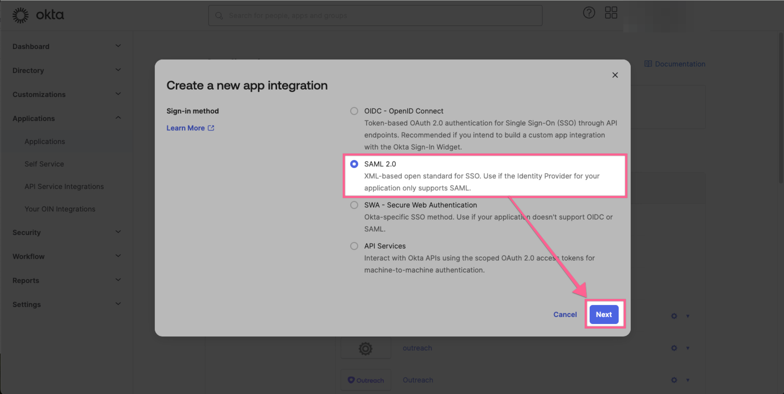 Okta, Select SAML 2