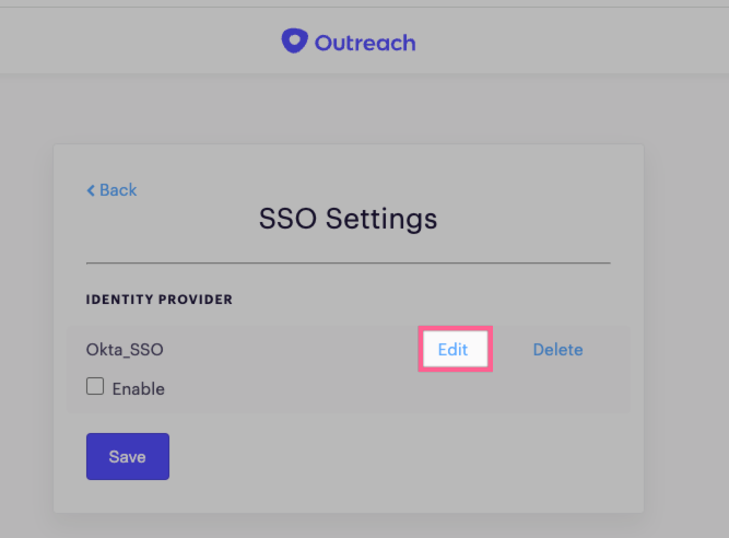 SSO Settings, Edit