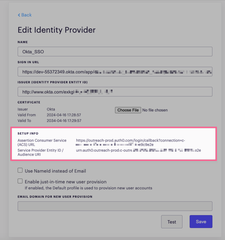 Outreach, (ACS) URL and Audience URI
