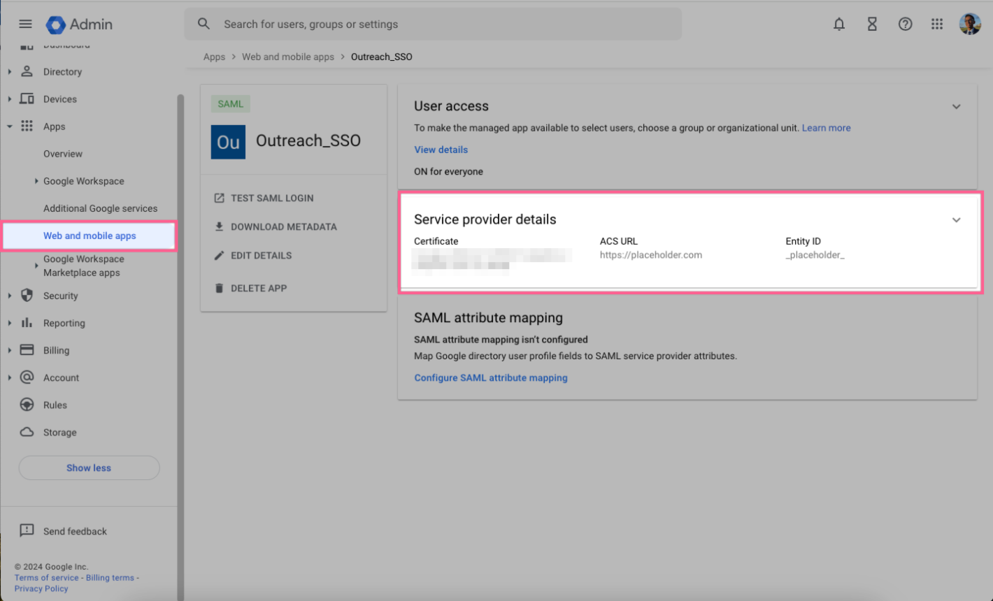 SAML app details - Admin console 2024-04-30 at 7.45.19 PM