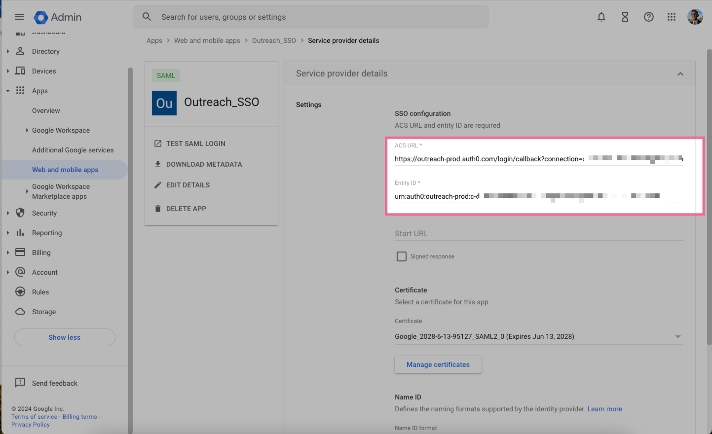 SAML app settings - Admin console 2024-04-30 at 7.49.09 PM