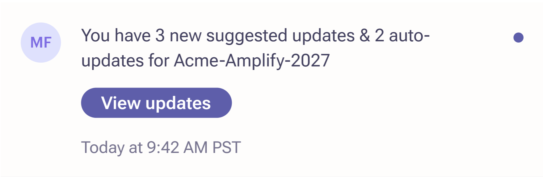 In-app notification example