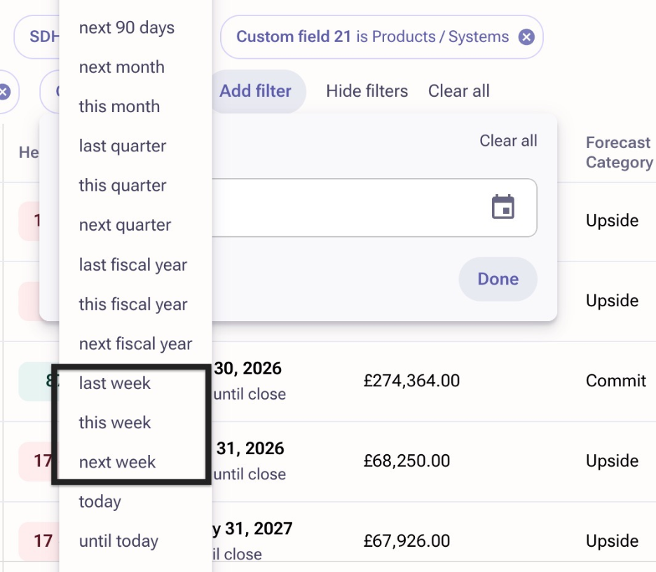 Opportunity Close Date filter