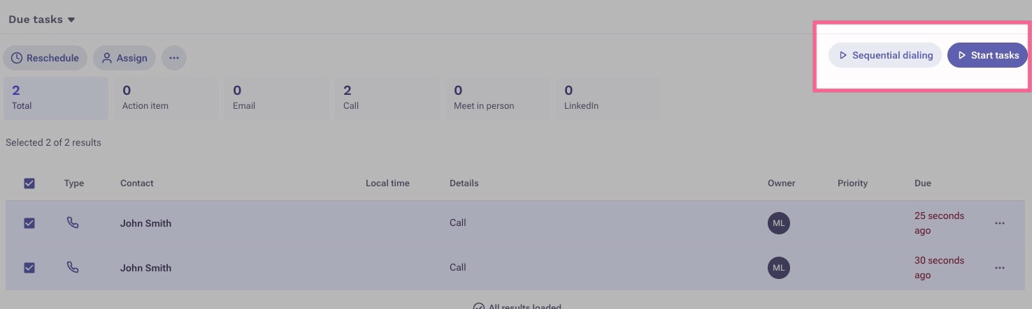 Start sequential dialing button