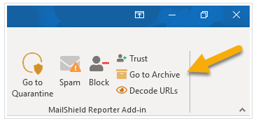 MailShield Reporter add-in on the Outlook ribbon