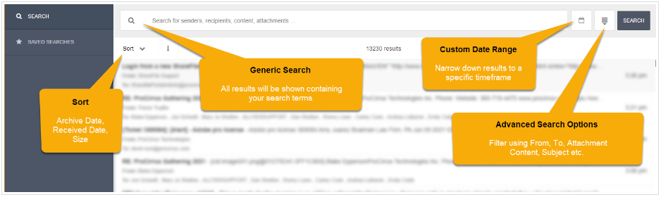 Compliance Archive Search interface