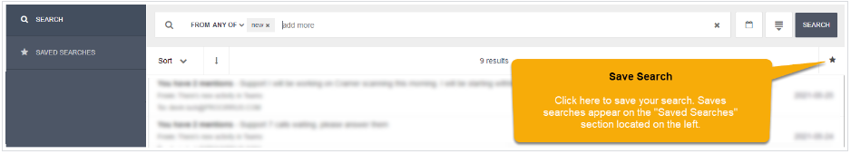 Compliance Archive Saved Searches interface