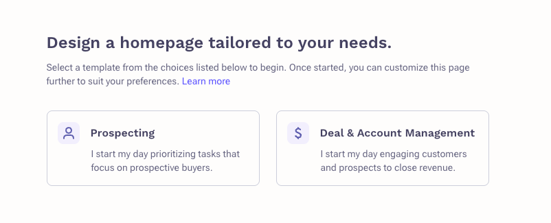 Homepage template selection