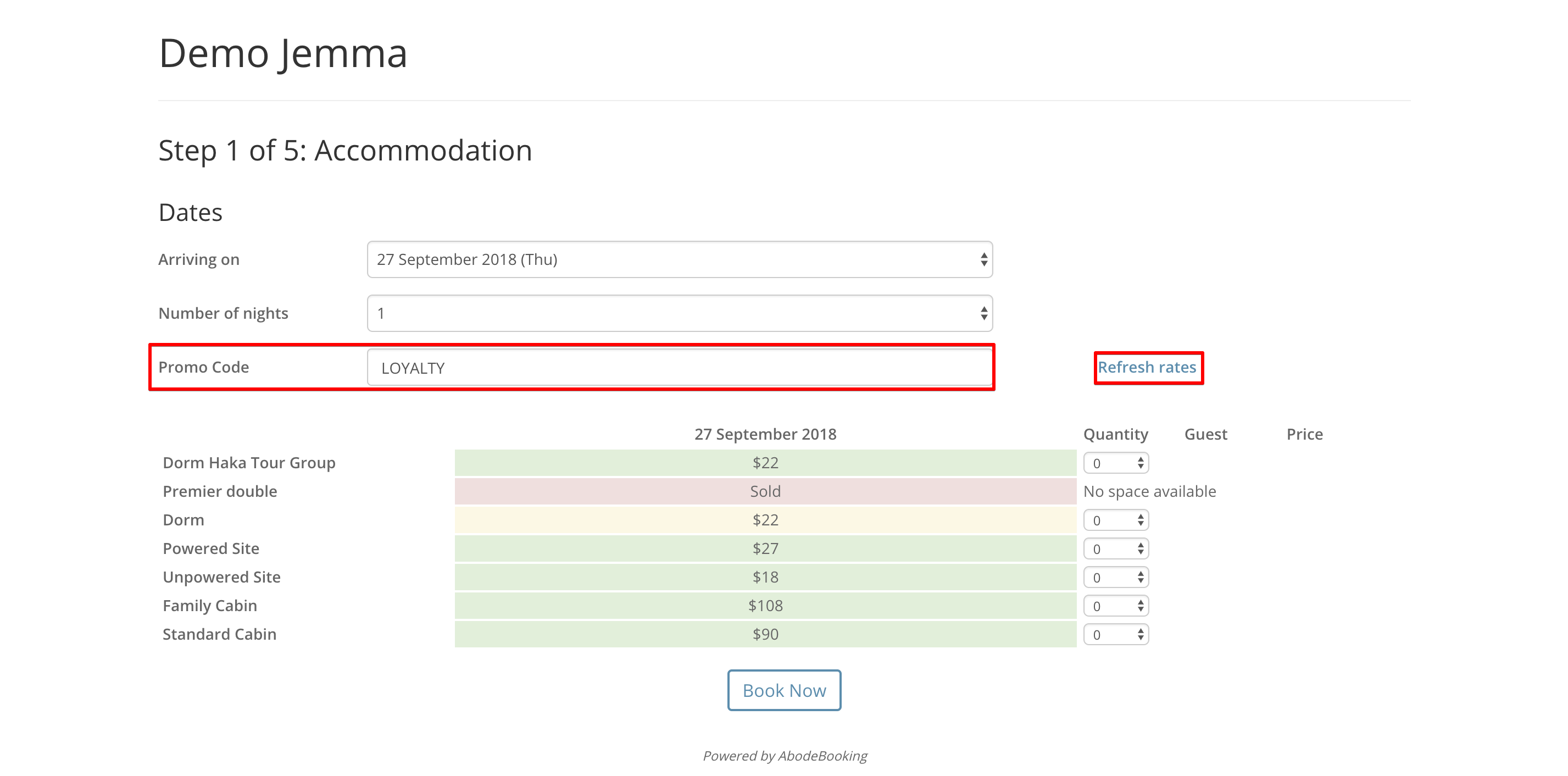 How do I enable promotional codes for my website booking page? Abode