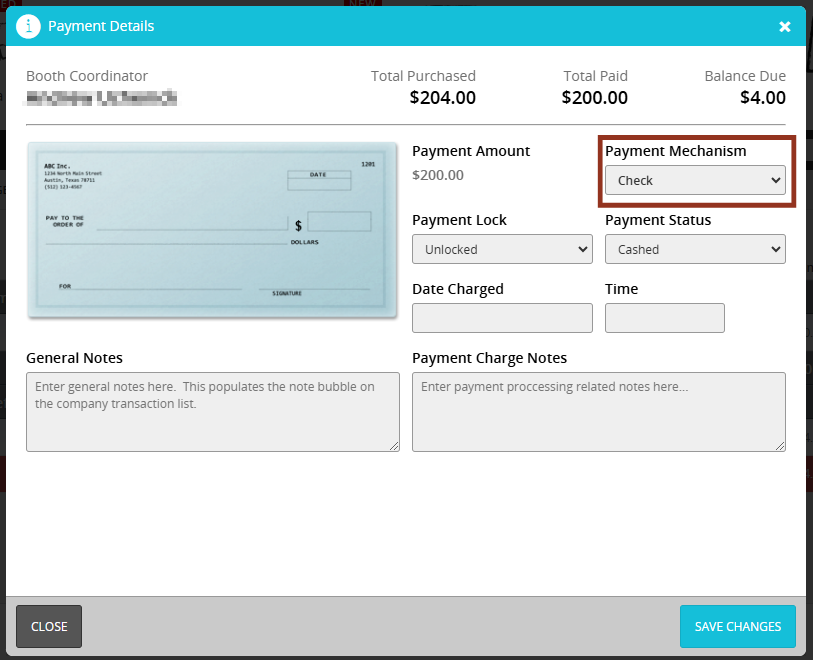 Payment details with payment mechanism check selected