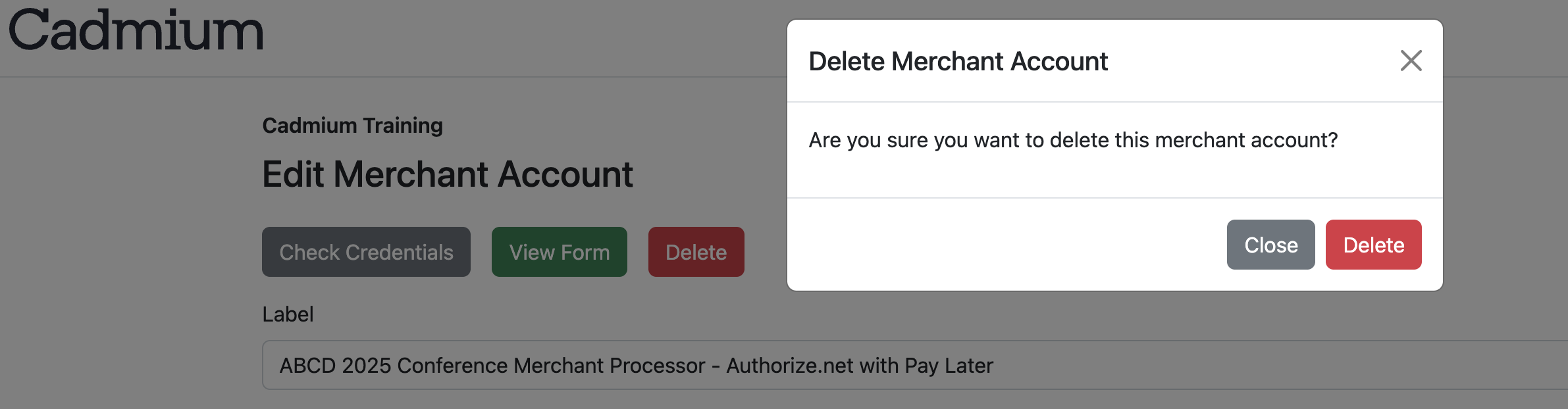 Delete merchant confirmation message