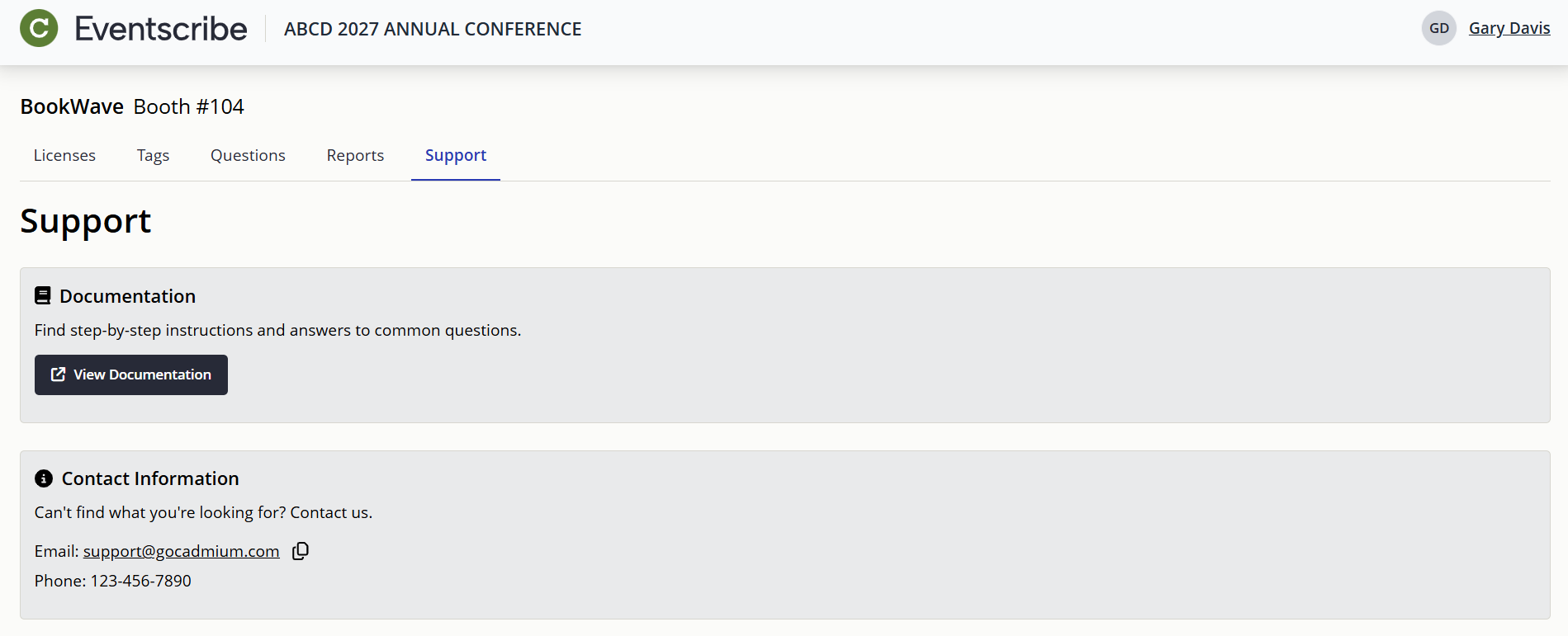 Image of the Exhibitor Portal Support Tab.