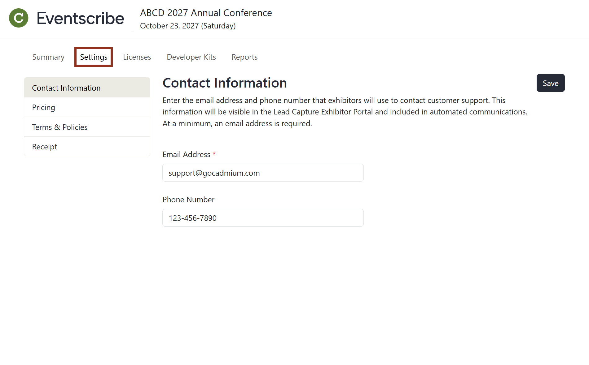 Image of the Admin Portal Settings Page.