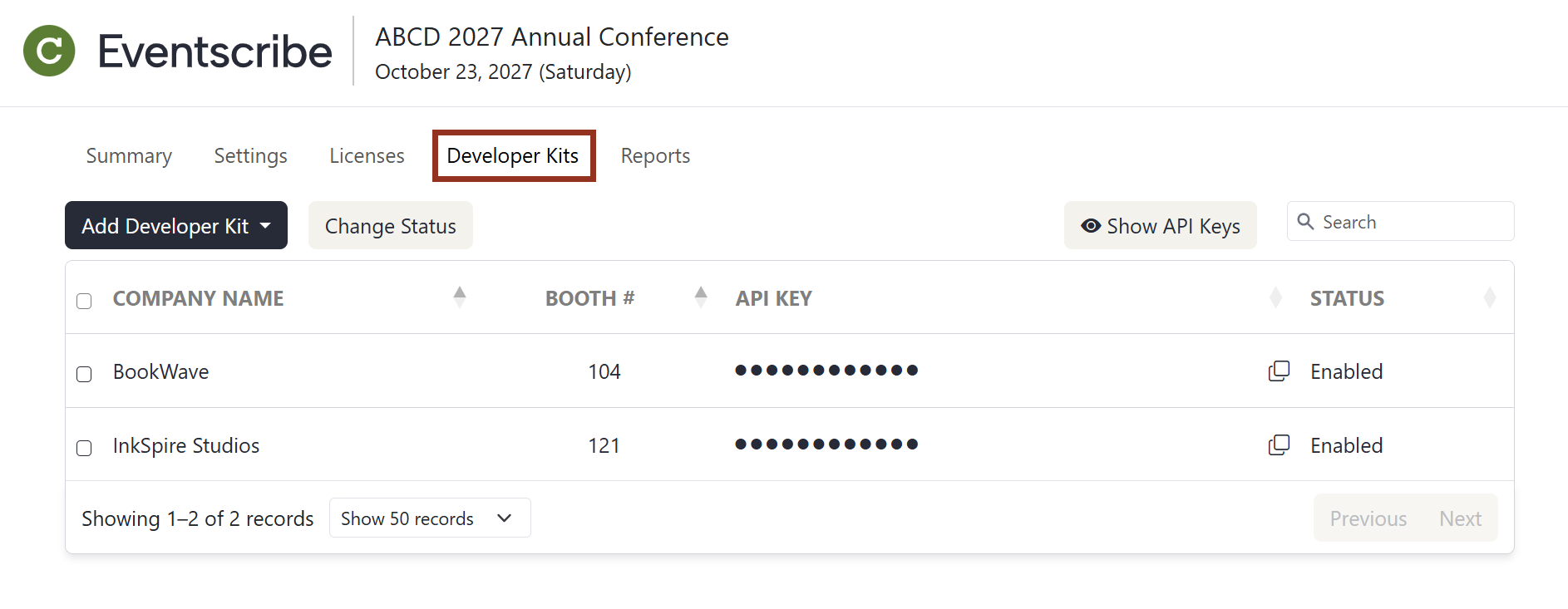Image of the Admin Portal Developer Kits Page.