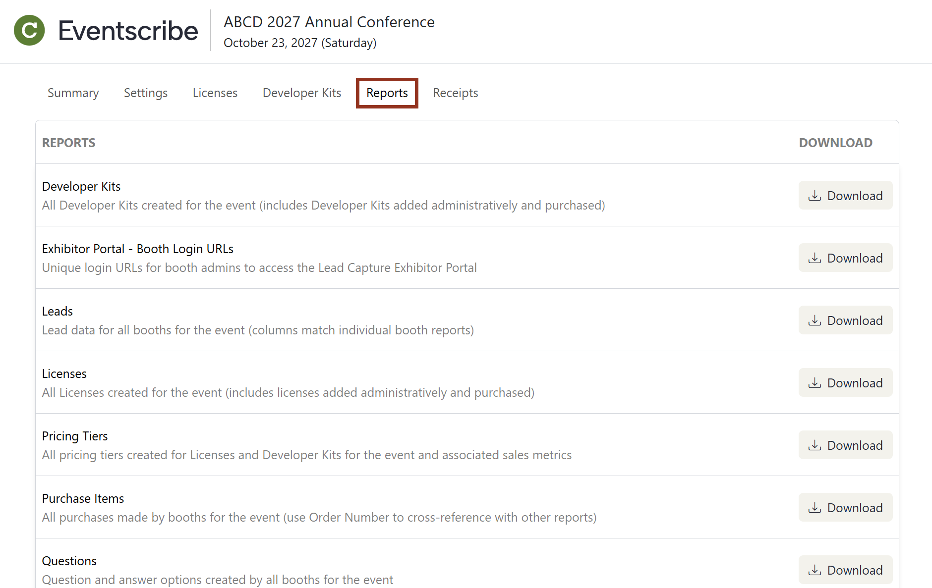 Image of the Admin Portal Reports Page.