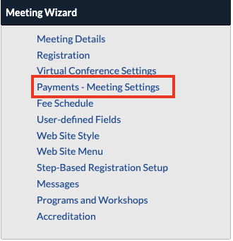Payments - Meeting Settings