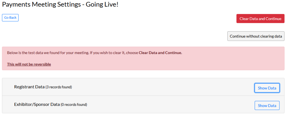 Clear Data and Continue