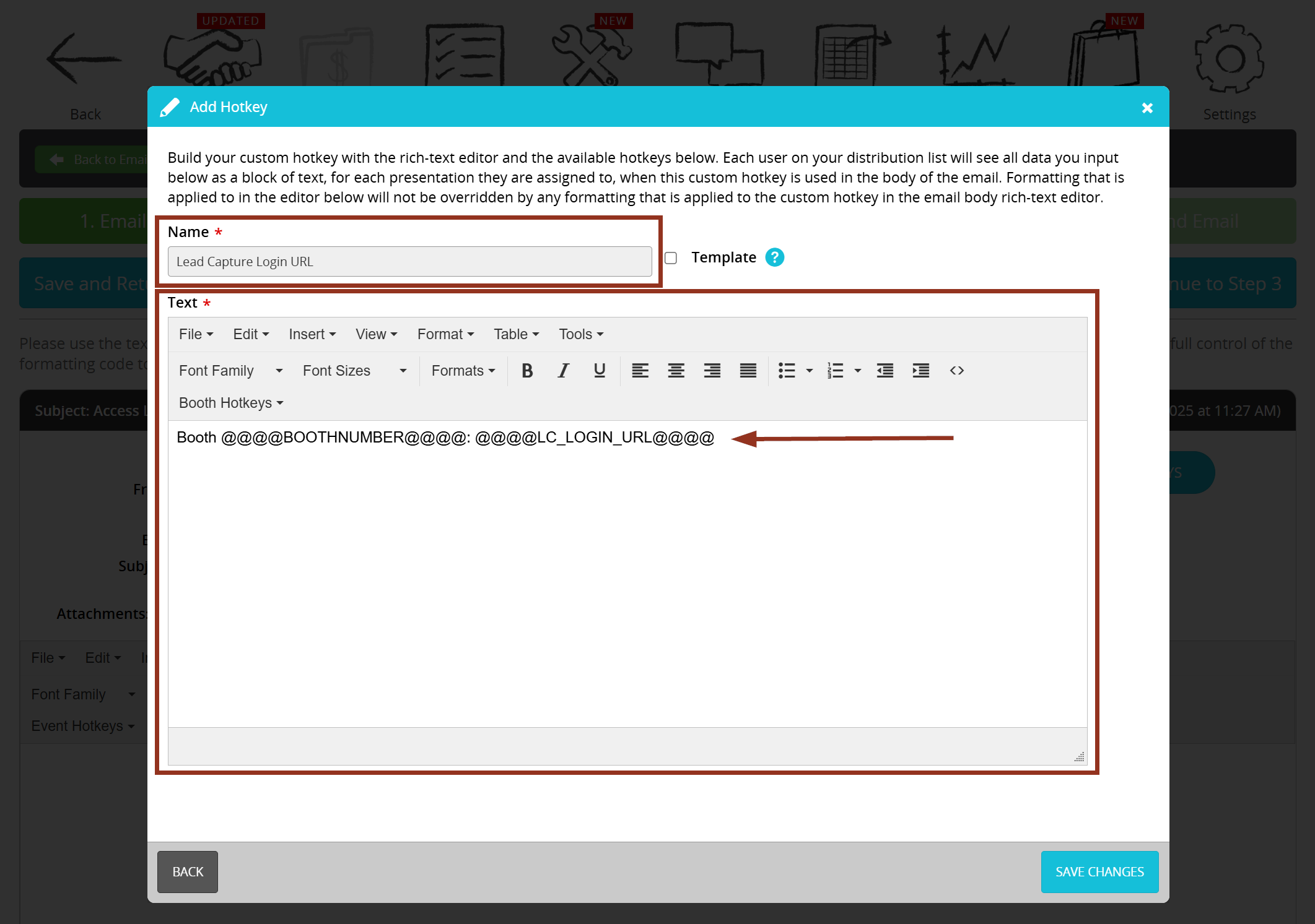 Image of the Add Hotkey Pop-up.