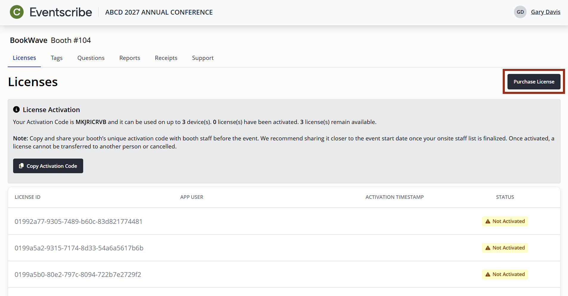 Image of the Lead Capture Exhibitor Portal Purchase License Button.