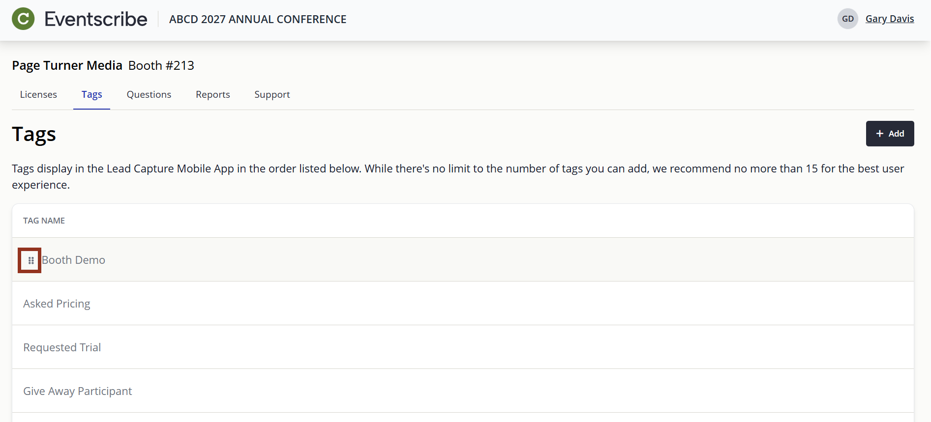 Image of the Reorder Tags Icon.