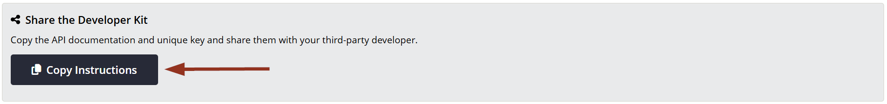 Image of the Share Developer Kit Copy Instructions Button.